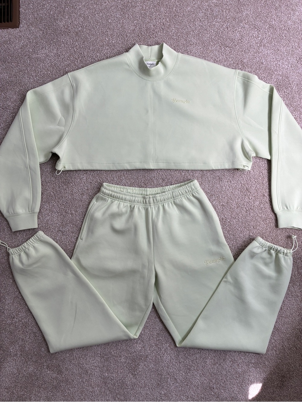 YoungLA for Her Matching Light Sage Cropped Sweatshirt & Jogger